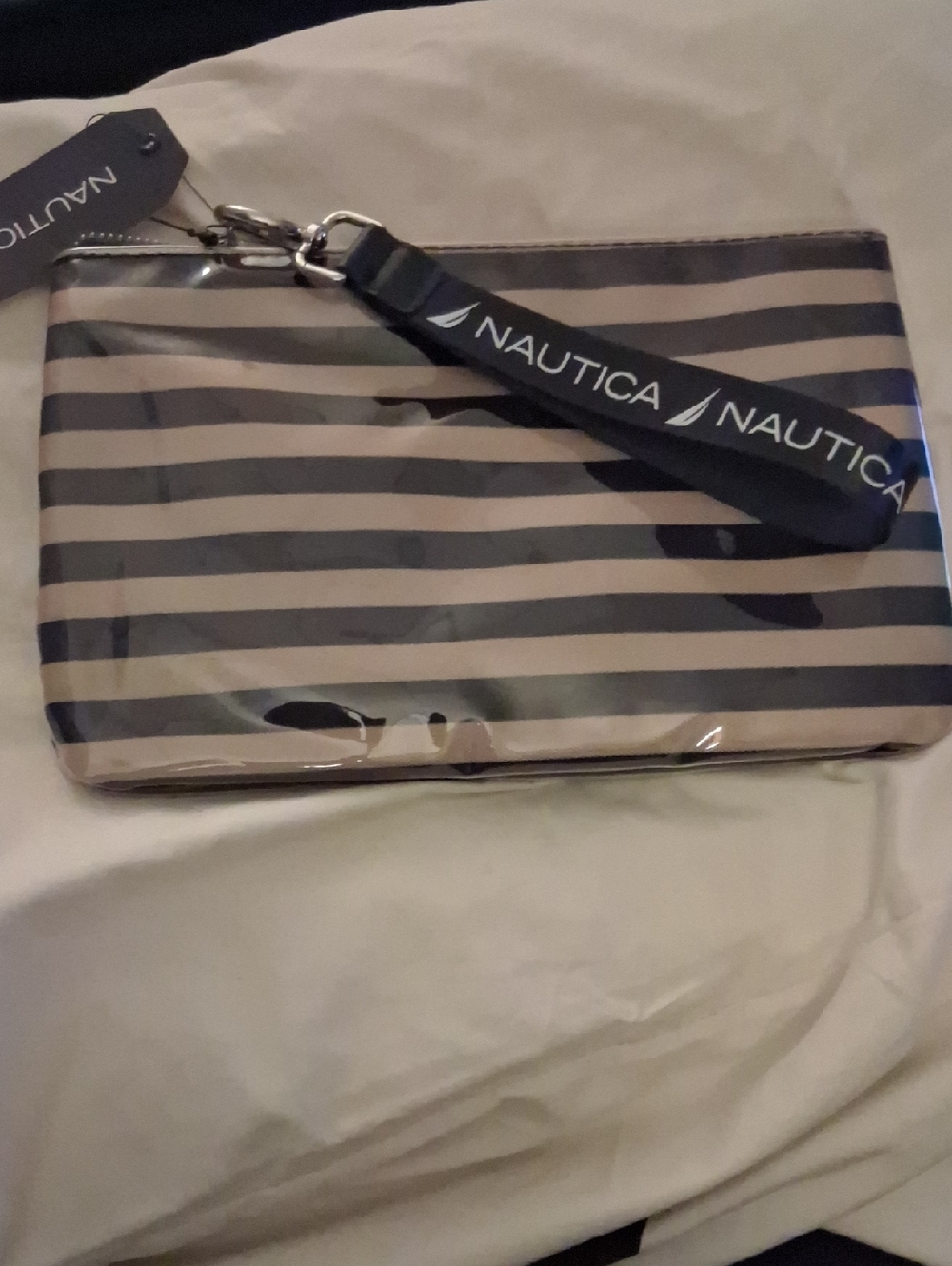 Nautica Striped Wristlet Pouch in Navy and Beige